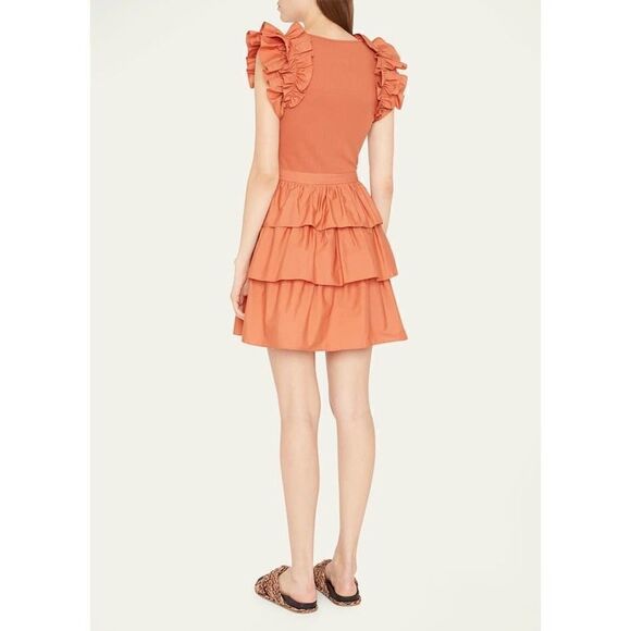 ULLA JOHNSON Hanna Tiered Ruffle Mini Dress Size 10 Women’s in Burnt Orange - Picture 11 of 12